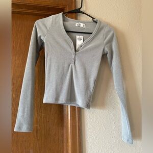 Hollister Gray Long Sleeve Henley Women's Top